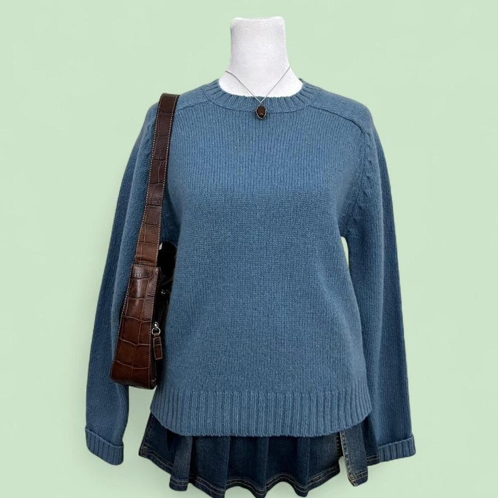 vintage 70s blue wool preppy classic elevated basic sweater